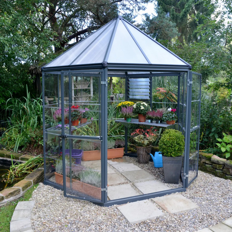 Palram Canopia Oasis Hexagonal Drivhus 4 m² – Antracitgrå Palram Canopia Oasis Hexagonal Drivhus 4 m² – Antracitgrå