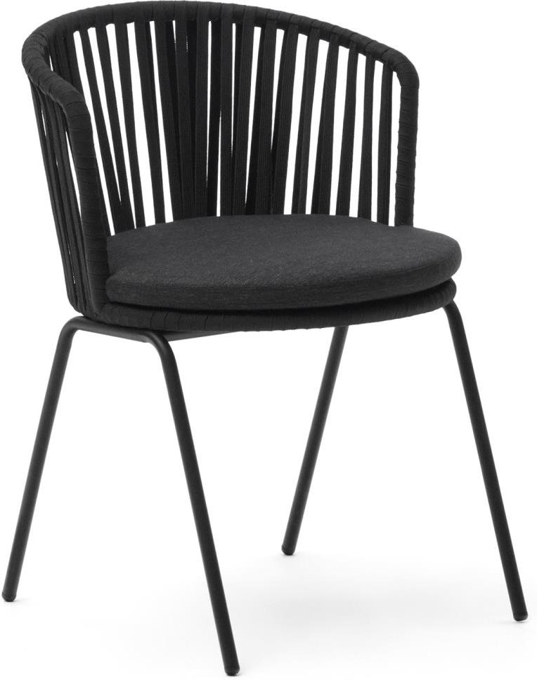 Udendørs Spisebordsstol Havestol Kave Home Saconca Galvaniseret Stål Håndvævet Snorryglæn med Pude Sort Udendørs Spisebordsstol Havestol Kave Home Saconca Galvaniseret Stål Håndvævet Snorryglæn med Pude Sort