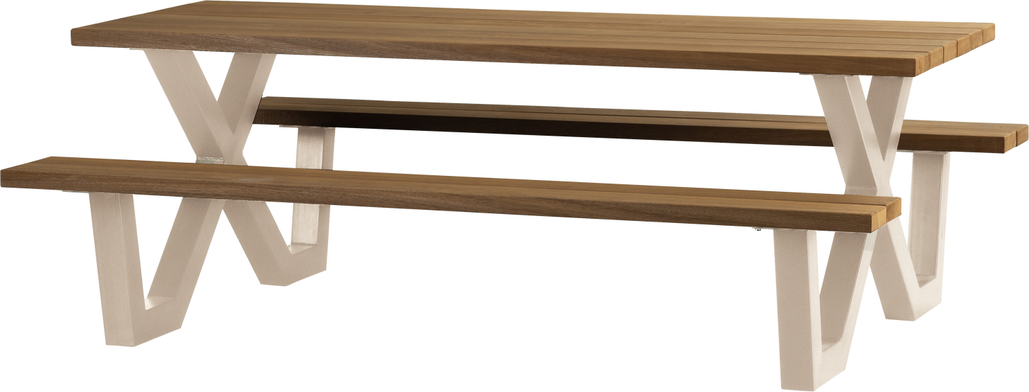 Udendørs spisebord / havebord WOOOD Tablo 206×145 cm bordplade i Thermo Ayous FSC pulverlakeret metalstel sand Udendørs spisebord / havebord WOOOD Tablo 206×145 cm bordplade i Thermo Ayous FSC pulverlakeret metalstel sand