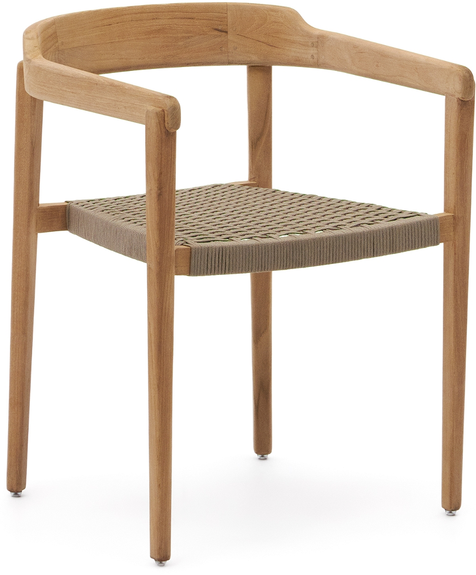 Udendørs spisebordsstol Kave Home Icaro teak FSC stabelbar håndvævet reb-sæde rustik kolonial stil ergonomisk rygstøtte Udendørs spisebordsstol Kave Home Icaro teak FSC stabelbar håndvævet reb-sæde rustik kolonial stil ergonomisk rygstøtte