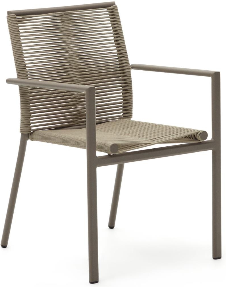 Udendørs spisebordsstol med armlæn Kave Home Culip – håndvævet reb, rustfri aluminiumsramme, letvægts, stabelbar, nordisk design, brun/beige Udendørs spisebordsstol med armlæn Kave Home Culip – håndvævet reb, rustfri aluminiumsramme, letvægts, stabelbar, nordisk design, brun/beige