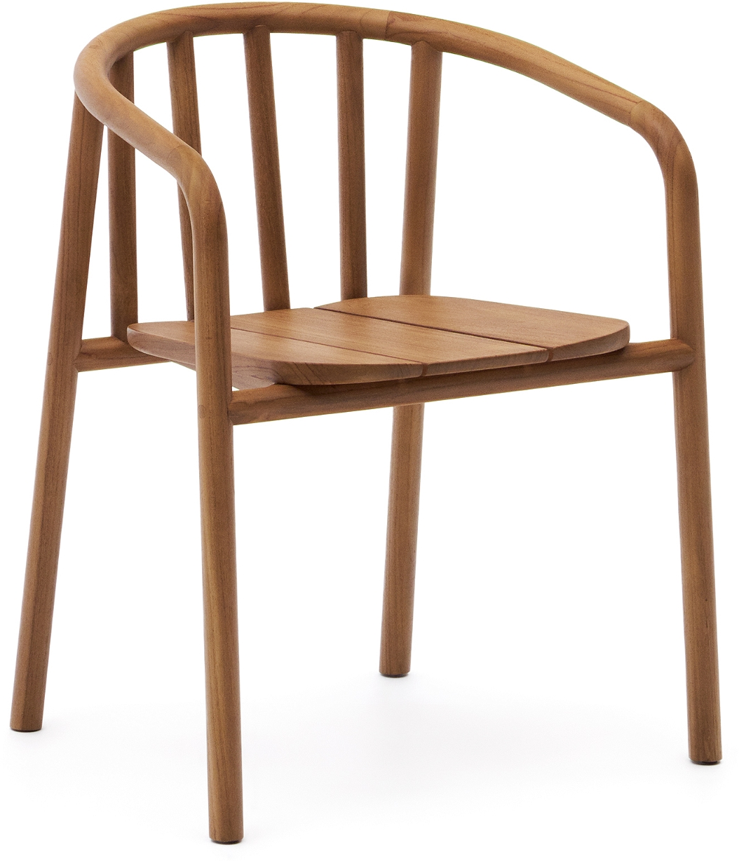 Udendørs stabelbar stol/havestol Kave Home Turqueta i 100% FSC-teak, naturfinish, armlæn, max 160 kg Udendørs stabelbar stol/havestol Kave Home Turqueta i 100% FSC-teak, naturfinish, armlæn, max 160 kg